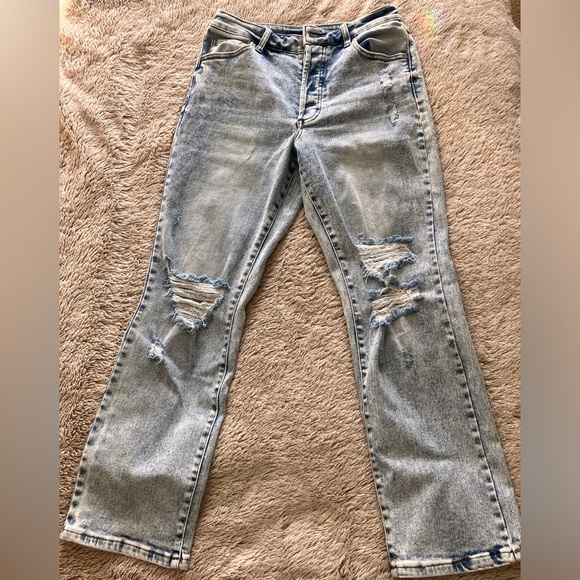 Grace & Lace size 4 Premium high waisted, distressed light wash Mom jeans - Picture 1 of 11